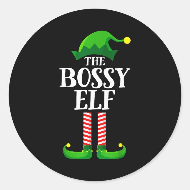 Adesivo Redondo Bossy Elf Matching Family Group Christmas Party Py (Frente)