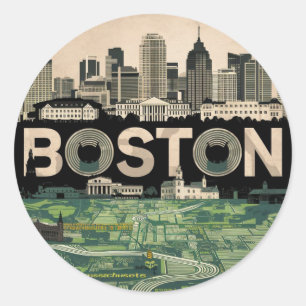 Adesivo Redondo Boston, horizonte da cidade de Massachusetts com m