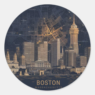 Adesivo Redondo Boston, horizonte da cidade de Massachusetts com m