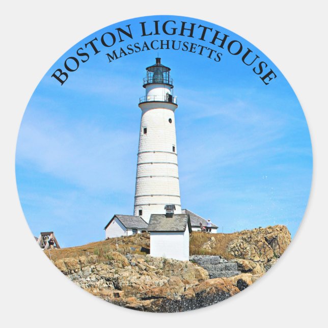 Adesivo Redondo Boston Lighthouse, Massachusetts Round Sticker (Frente)