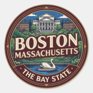 Adesivo Redondo Boston Massachusetts Capital Nova Inglaterra Viage