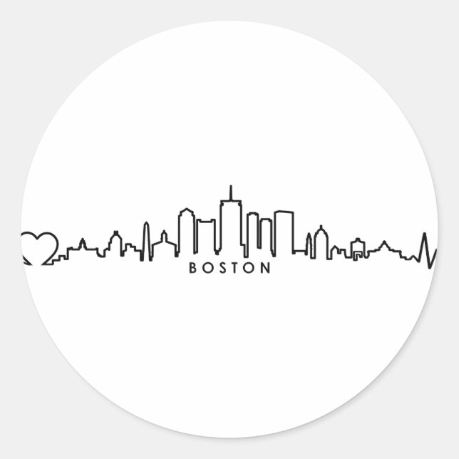 Adesivo Redondo BOSTON Massachusetts Cidade EUA Skyline Silhouette (Frente)