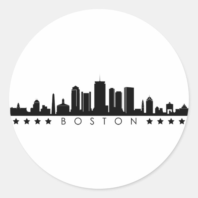 Adesivo Redondo BOSTON Massachusetts Cidade EUA Skyline Silhouette (Frente)