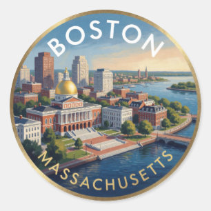 Adesivo Redondo Boston Massachusetts Golden Dome Viagem Arte