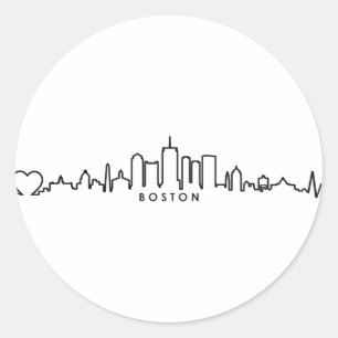 Adesivo Redondo BOSTON Massachusetts USA City Skyline Silhouette