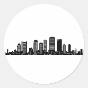 Adesivo Redondo BOSTON Massachusetts USA City Skyline Silhouette