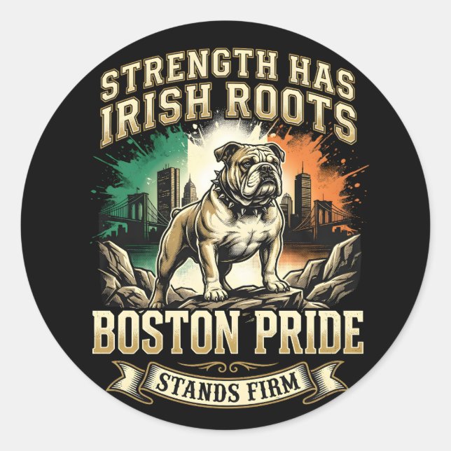 Adesivo Redondo Boston Pride Irish Roots Bulldog (Frente)