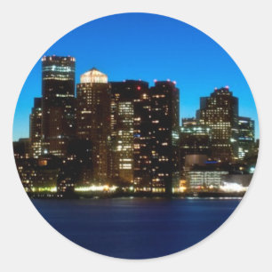 Adesivo Redondo Boston Skyline com Lua