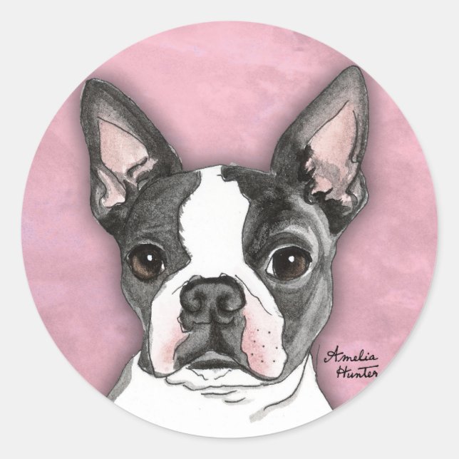 Adesivo Redondo Boston Terrier (Frente)