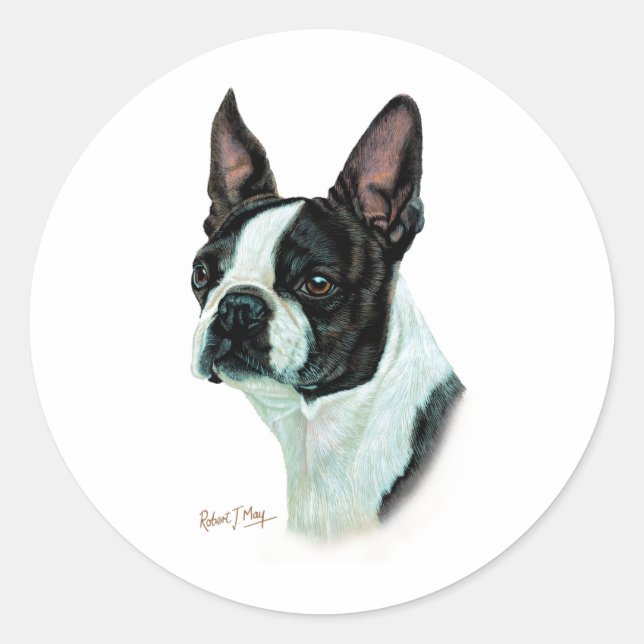 Adesivo Redondo Boston Terrier (Frente)