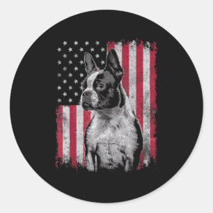 Adesivo Redondo Boston Terrier, 4 de julho, Estados Unidos patriót