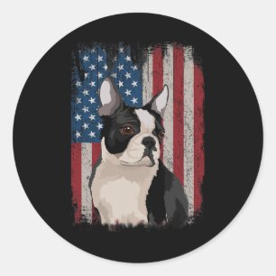 Adesivo Redondo Boston Terrier American Flag Patriótico 4 De Julho