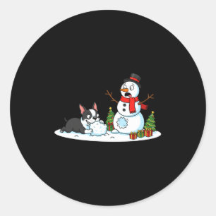 Adesivo Redondo Boston Terrier Boneco de Neve Árvore de Natal Nata