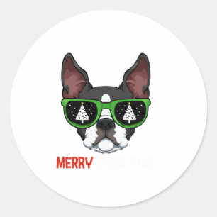 Adesivo Redondo Boston Terrier Christmas Pajama Dog Sunglass X-M