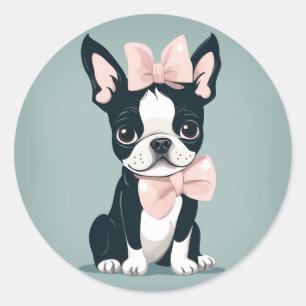 Adesivo Redondo Boston Terrier com Arco Sticker