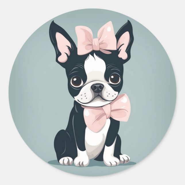 Adesivo Redondo Boston Terrier com Arco Sticker (Frente)