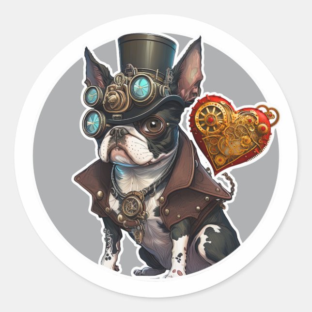 Adesivo Redondo Boston Terrier Dog (Frente)