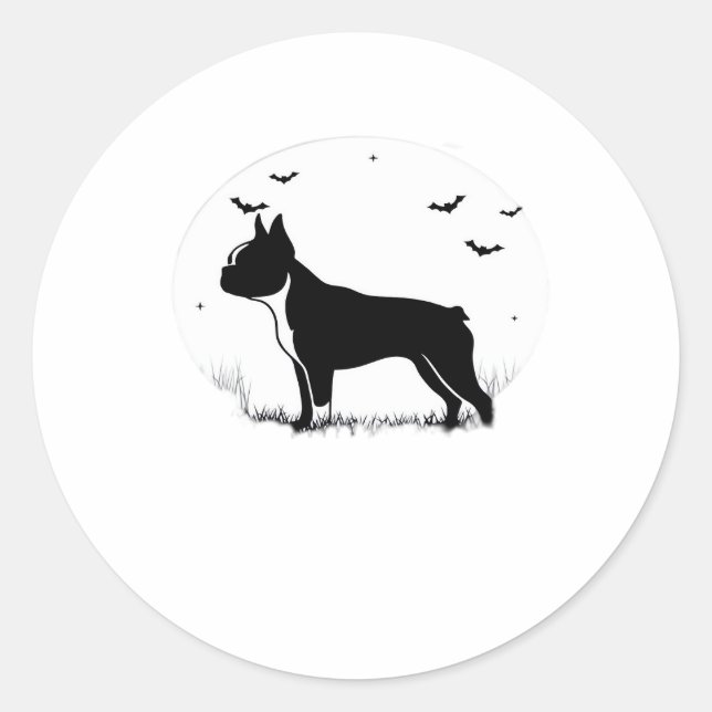 Adesivo Redondo Boston Terrier Dog - Halloween Moon Silhouve (Frente)