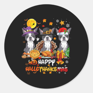 Adesivo Redondo Boston Terrier Dog Happy Halloween Ação de Graças