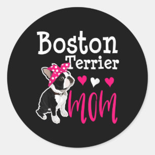 Adesivo Redondo Boston Terrier Dog Mãe Proprietária Cute Engraç