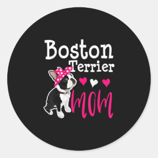 Adesivo Redondo Boston Terrier Dog Mãe Proprietária Cute Engraçado