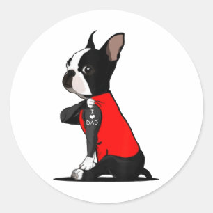 Adesivo Redondo Boston Terrier Dog Tattoo I Love Pai Funny Family