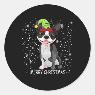 Adesivo Redondo Boston Terrier Dog Tree Christmas Sweet Dog