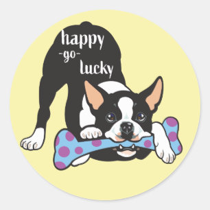 Adesivo Redondo Boston Terrier. Feliz, sorte