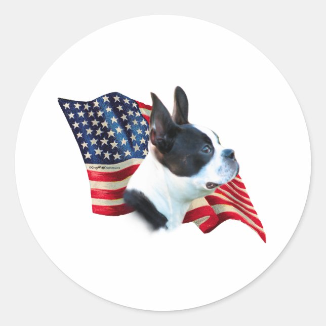 Adesivo Redondo Boston Terrier Flag (Frente)