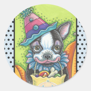 Adesivo Redondo BOSTON TERRIER HALLOWEEN CLOWN STICKSHEET Round