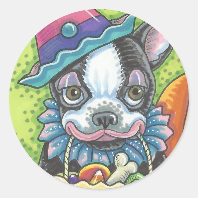 Adesivo Redondo BOSTON TERRIER HALLOWEEN CLOWN STICKSHEET Round (Frente)