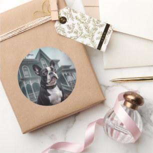 Adesivo Redondo Boston Terrier Halloween Scary