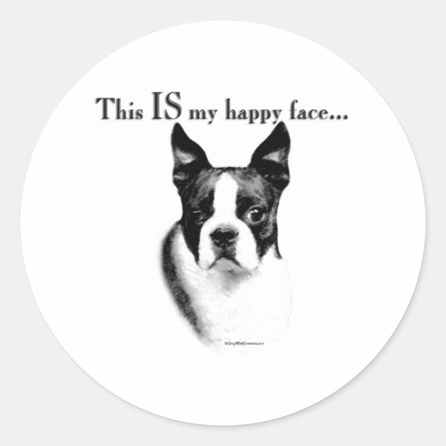 Adesivo Redondo Boston Terrier Happy Face - Sticker (Frente)