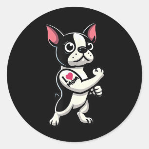 Adesivo Redondo Boston Terrier I Love Mamãe Engraçado Tatuagem De