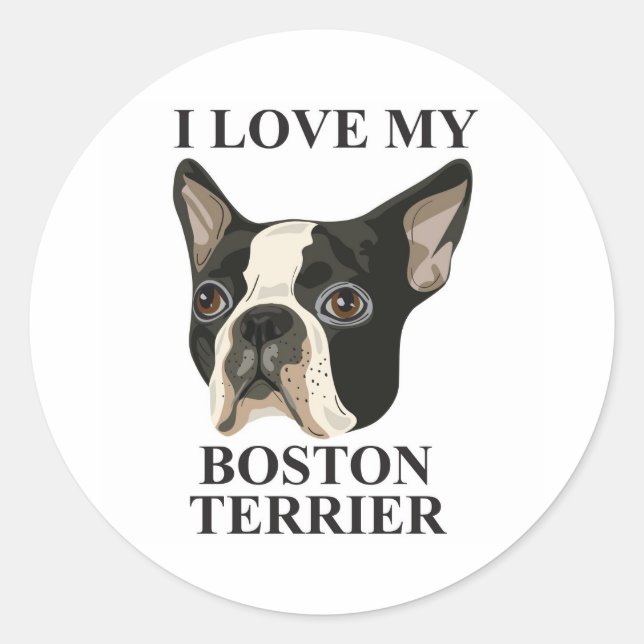 Adesivo Redondo Boston Terrier Love (Frente)
