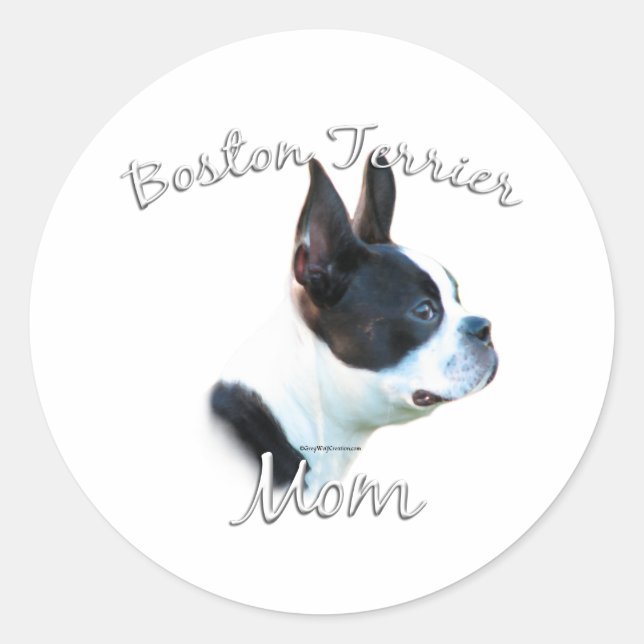 Adesivo Redondo Boston Terrier Mãe 2 (Frente)