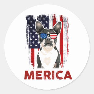 Adesivo Redondo Boston Terrier Merica Bandeira Americana Patriótic