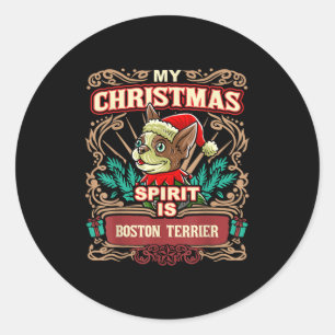 Adesivo Redondo Boston Terrier My Christmas Spirit Dog Papai Noel