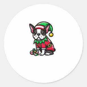 Adesivo Redondo Boston Terrier Natal Elf Engraçado Xmas