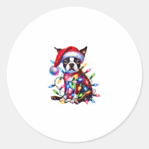 Adesivo Redondo Boston Terrier Natal Ilumina Papai Noel Amor