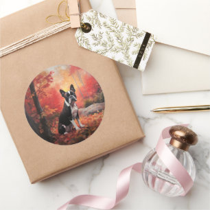 Adesivo Redondo Boston Terrier no outono deixa cair inspiração