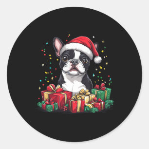 Adesivo Redondo Boston Terrier Santa Hat Engraçado Natal Bostie Do