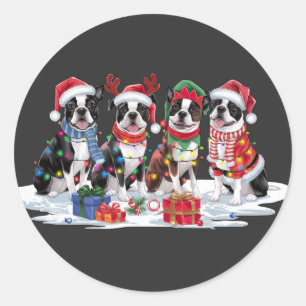 Adesivo Redondo Boston Terrier Santa que chifra no Natal