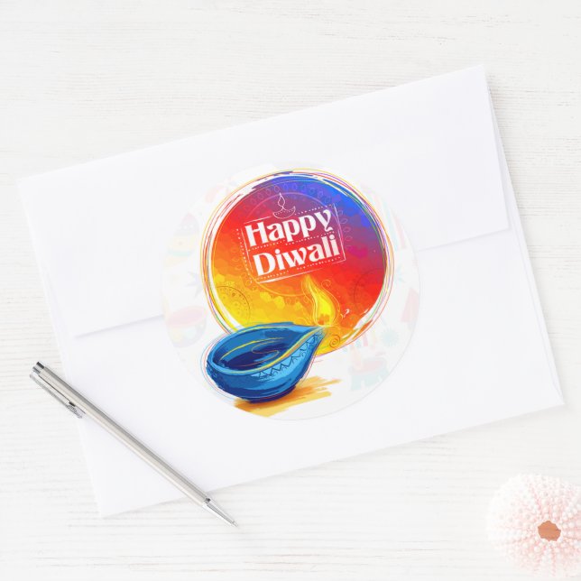 Adesivo Redondo Bota-cola do Happy Diwali (Envelope)