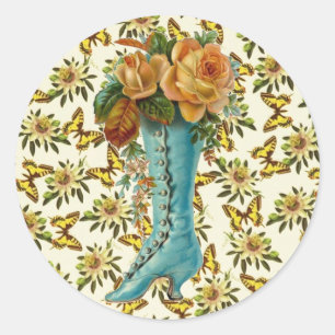 Adesivo Redondo Bota Floral Vintage
