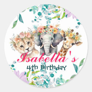 Adesivo Redondo Bótamo Floral Bótamo Selva Animais Aniversário Bem