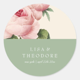 Adesivo Redondo Botânica | Casamento de Flores Rosa e Sage Vintage