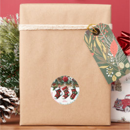 Adesivo Redondo Botânica de Aquarela de Natal Elegante