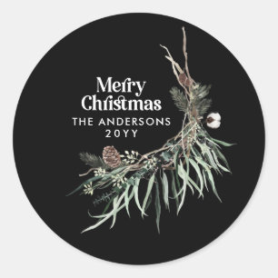 Adesivo Redondo Botânica de cor-de-água elegante preta