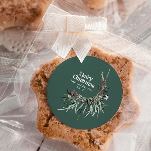 Adesivo Redondo Botânica elegante e verde de aquarela (Criador carregado)